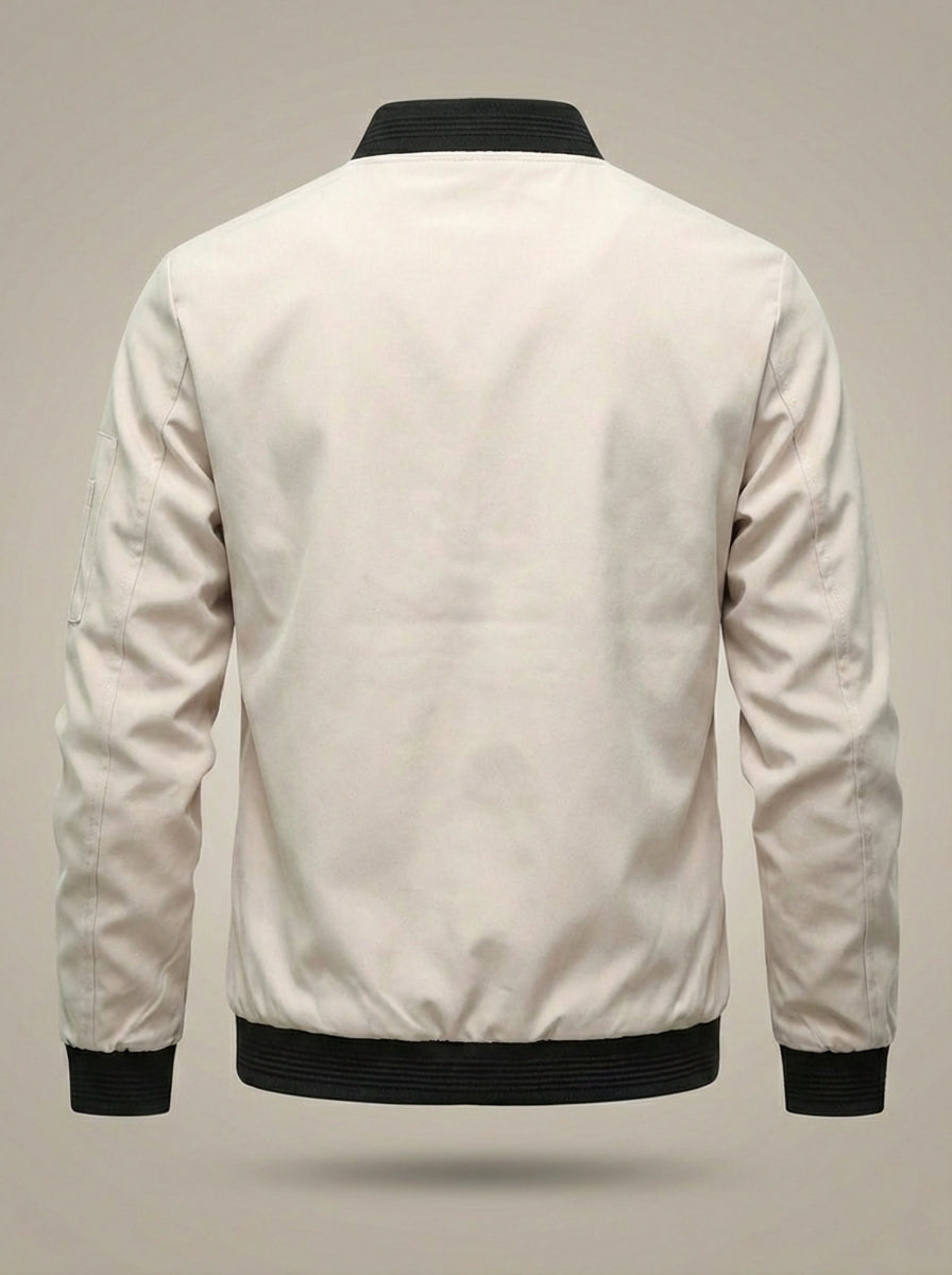 Men’s Stand Collar Zip Up Bomber Jacket | Sleeve Pocket