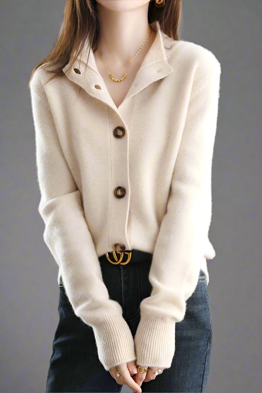Women’s Button Cardigan | High Neck Knitted