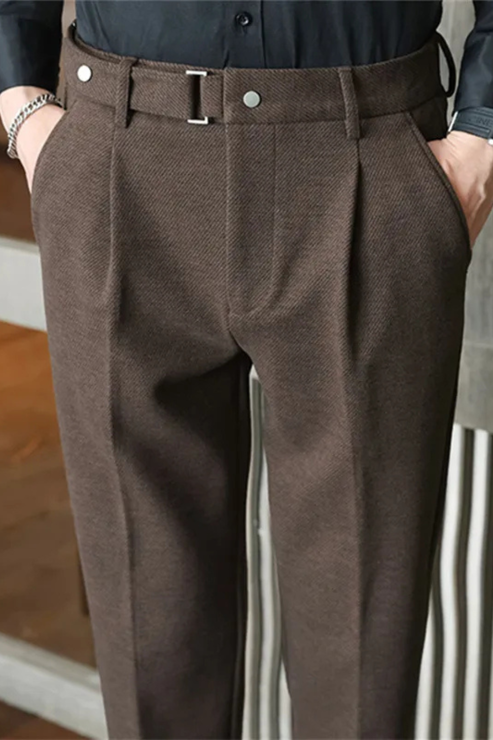 Men's Trousers | Slim Fit Herringbone Smart Casual