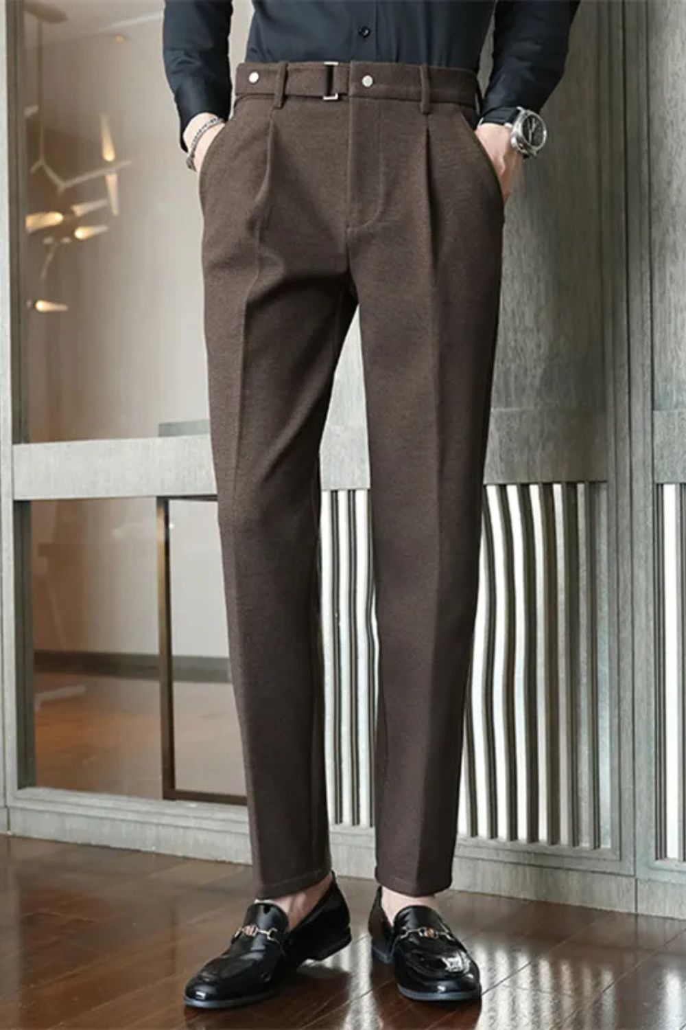 Men's Trousers | Slim Fit Herringbone Smart Casual