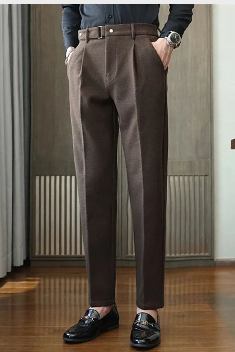 Men's Trousers | Slim Fit Herringbone Smart Casual