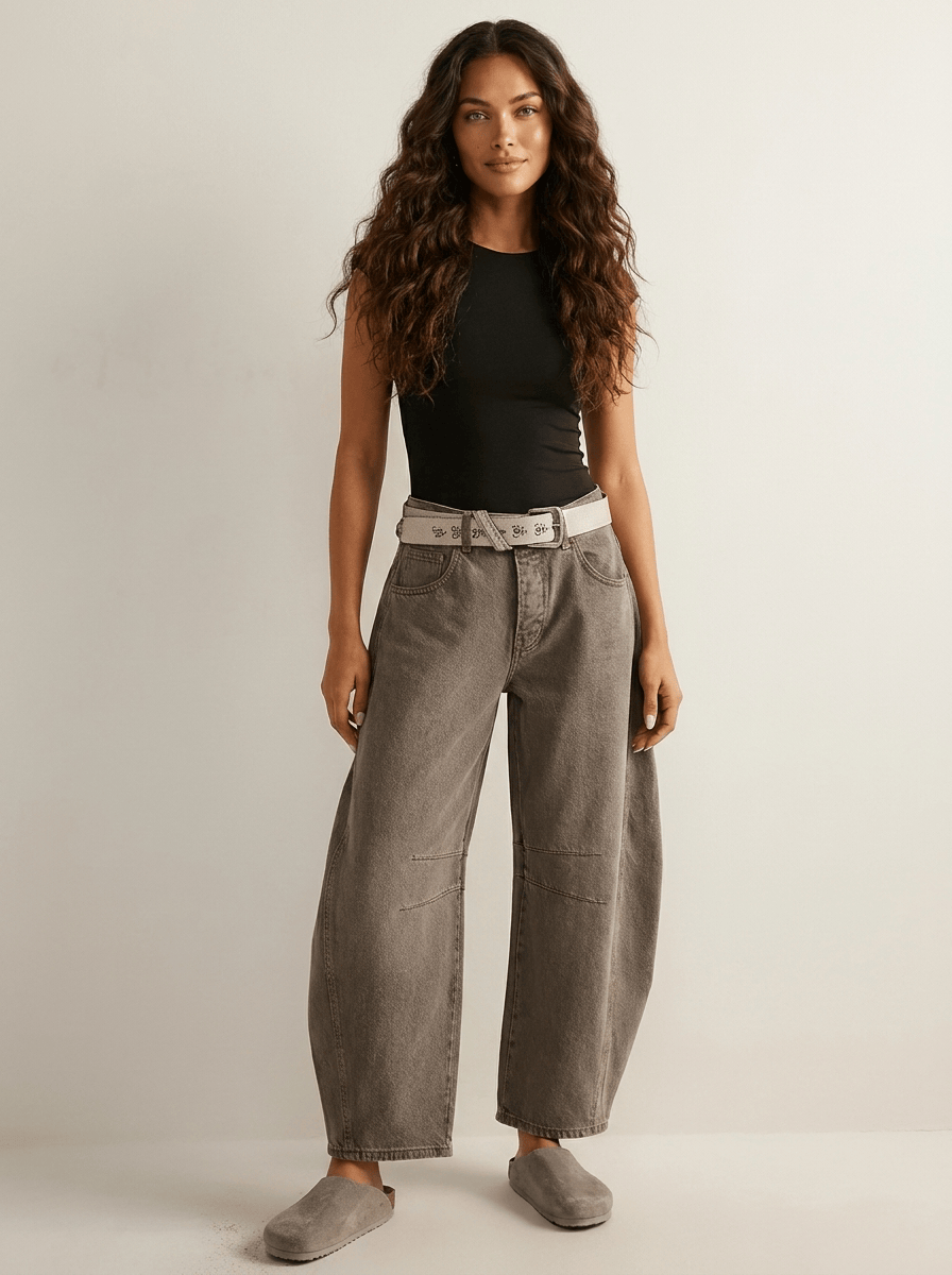 Women's Barrel Jeans | High Waist & Garment-Washed Finish