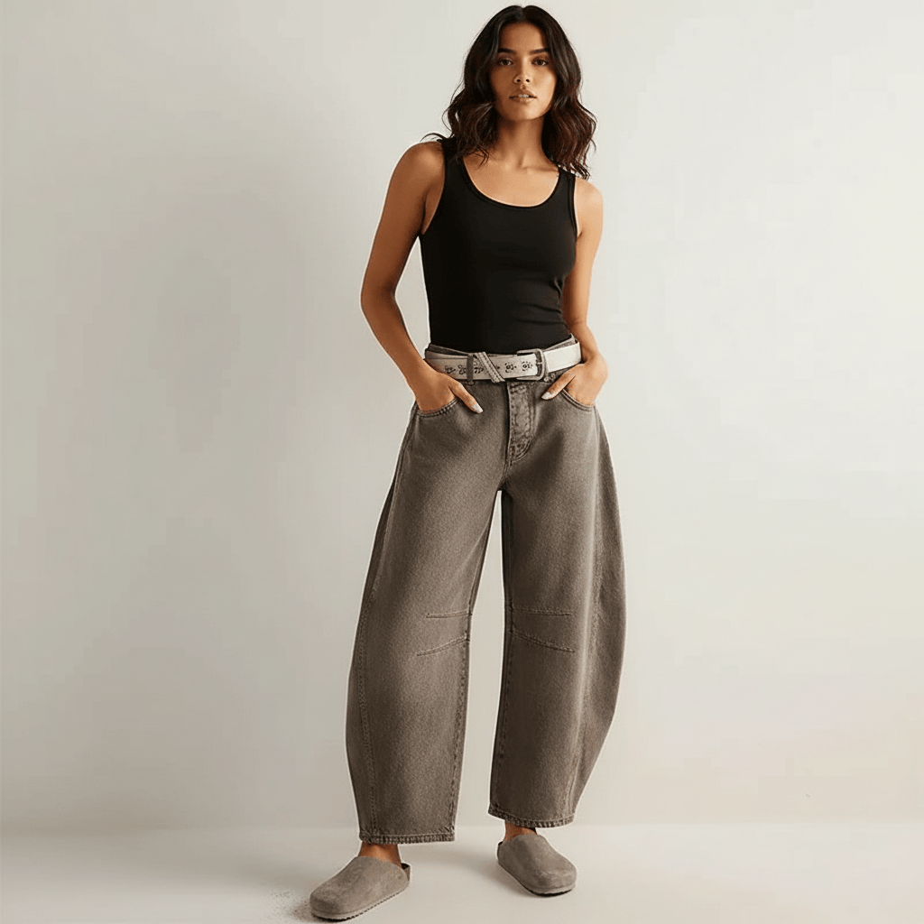Women's Barrel Jeans | High Waist & Garment-Washed Finish