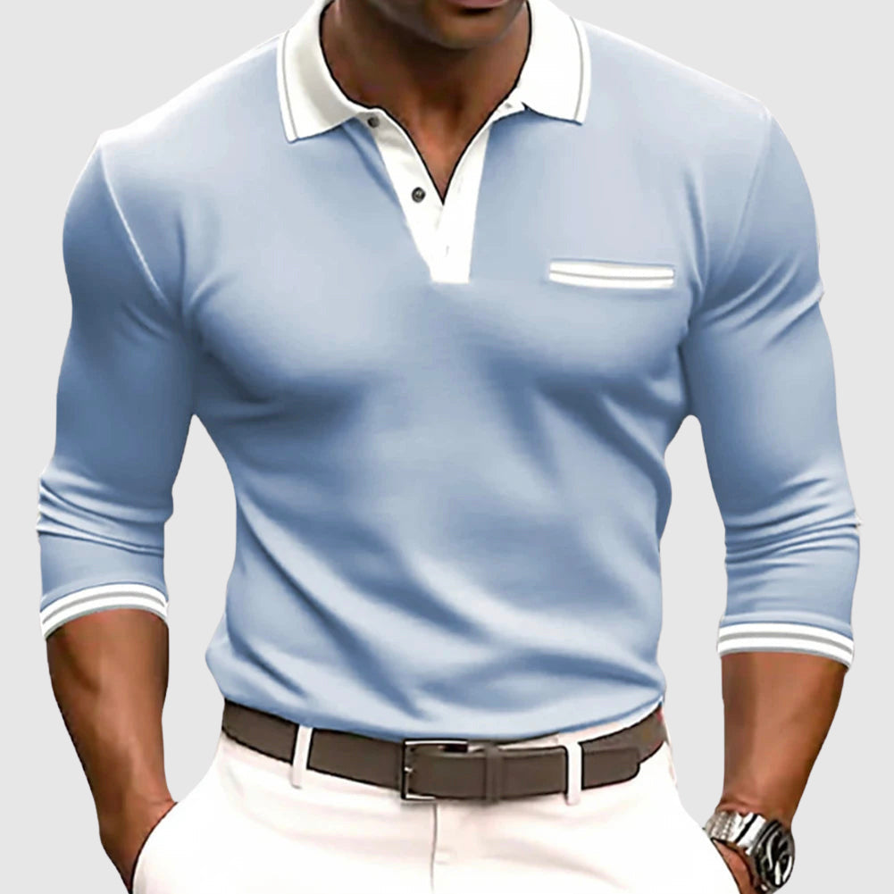 Men’s Contrast Trim Polo Shirt | Long Sleeve Smart Casual