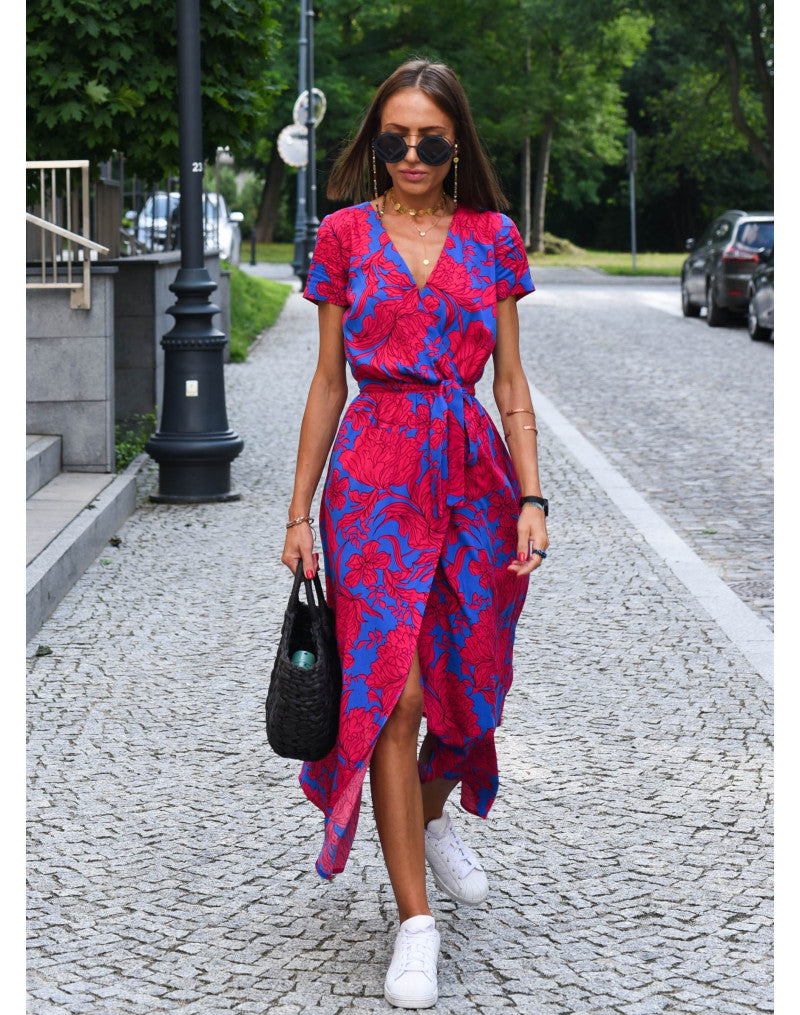 Women’s Midi Dress | Short Sleeve Floral Wrap Summer Design