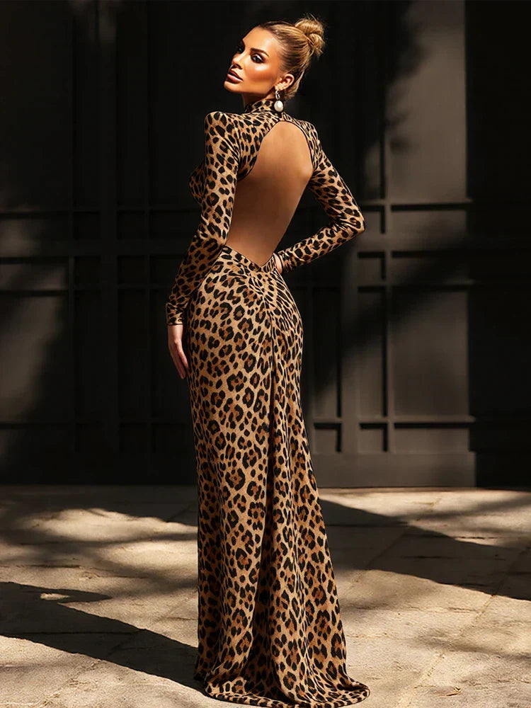 Women’s Maxi Dress | Leopard Print Open Back Style