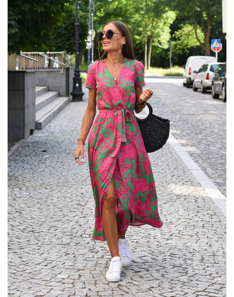 Women’s Midi Dress | Short Sleeve Floral Wrap Summer Design