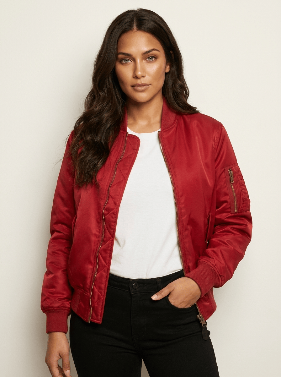 Women's Bomber Jacket | Ribbed Trim & Sleeve Pocket