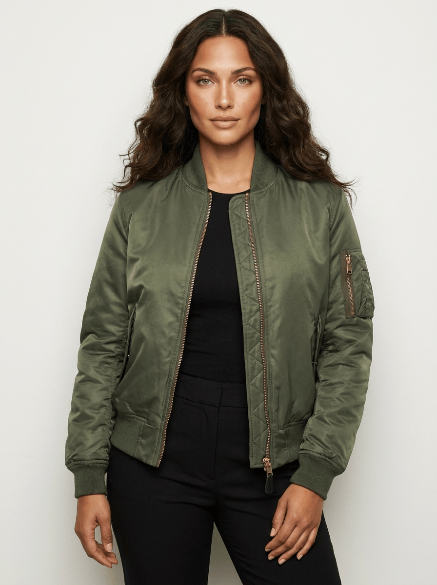 Women's Bomber Jacket | Ribbed Trim & Sleeve Pocket