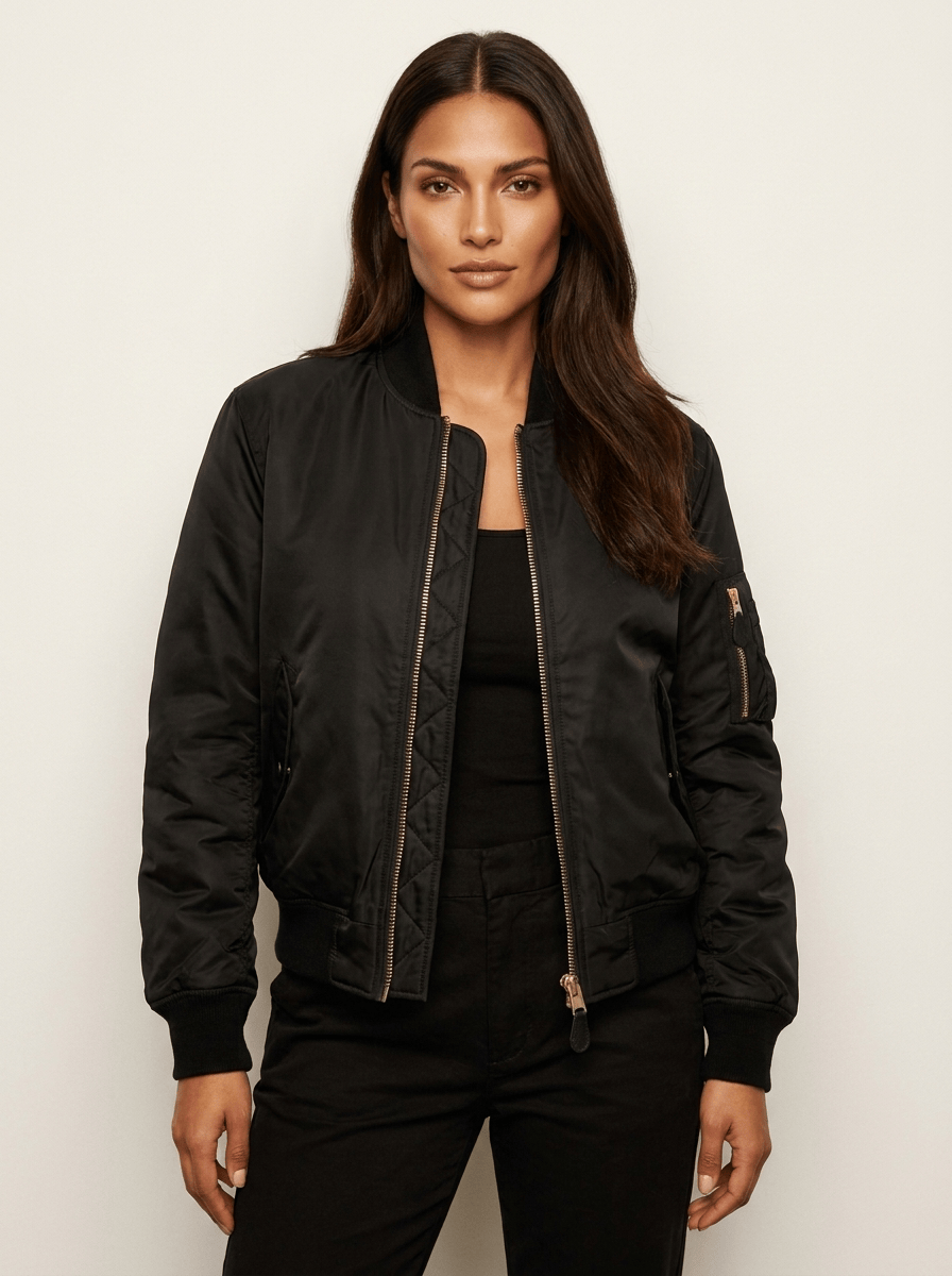 Women's Bomber Jacket | Ribbed Trim & Sleeve Pocket