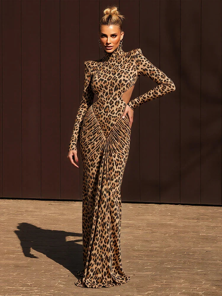 Women’s Maxi Dress | Leopard Print Open Back Style