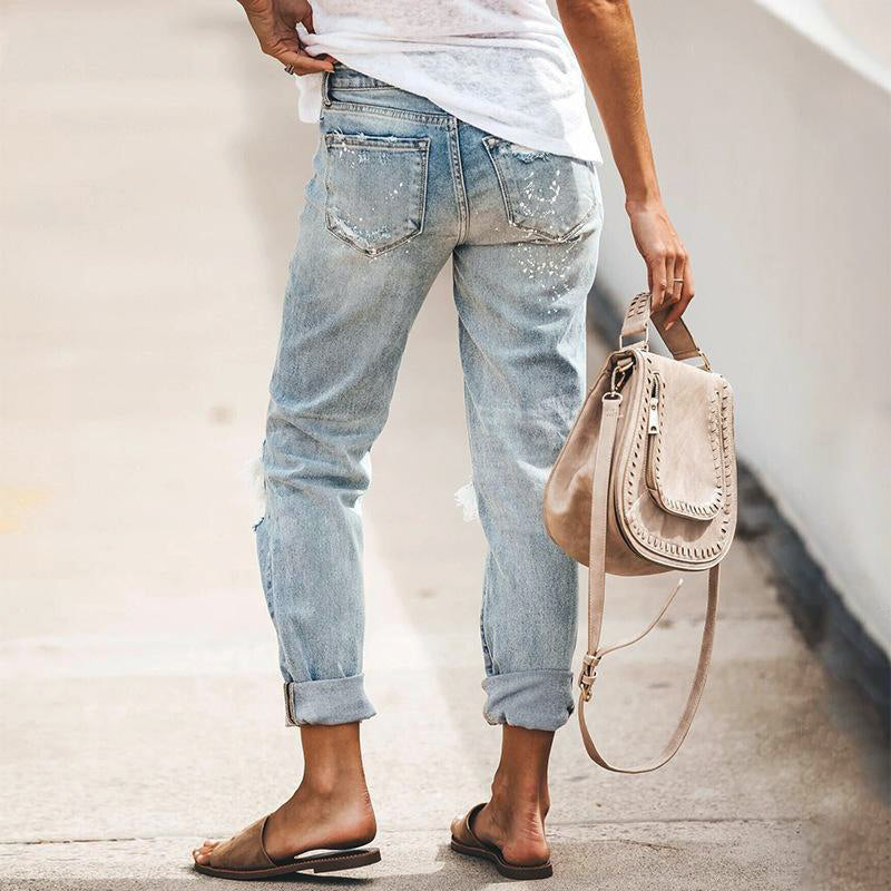 Women's Ripped Jeans | Distressed Tapered Denim Street Style