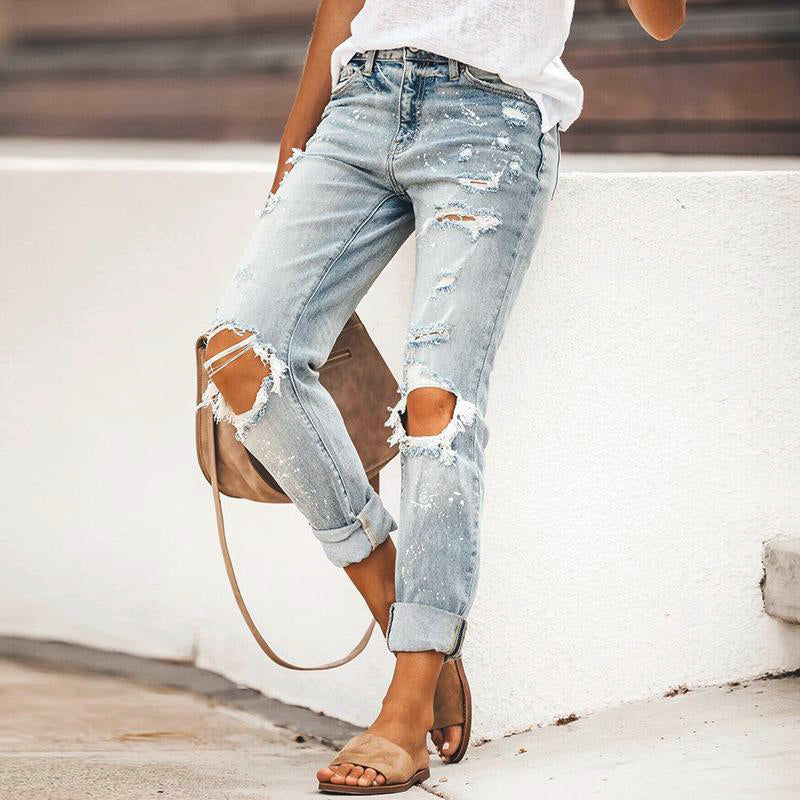 Women's Ripped Jeans | Distressed Tapered Denim Street Style