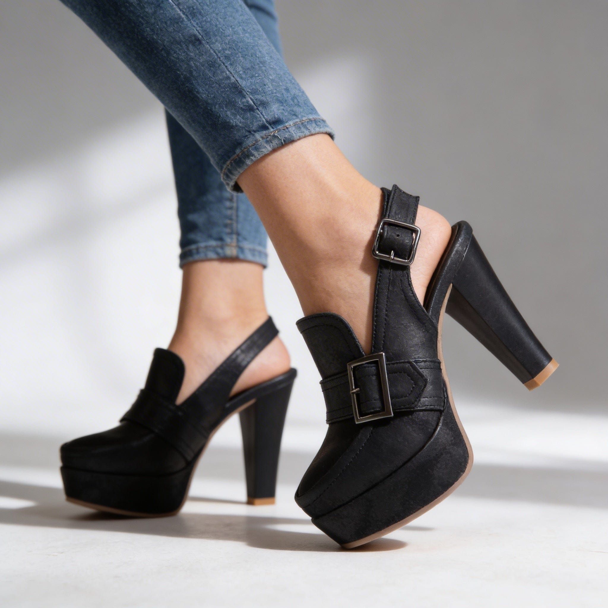 Vintage Slingback Platform Heels | Buckle Strap
