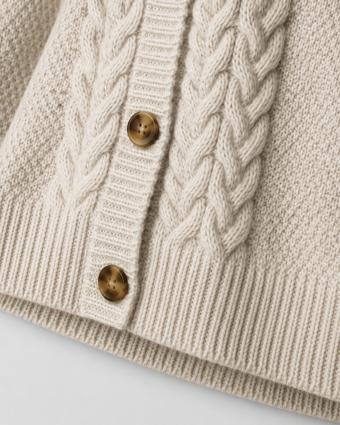 Womens Cable Knit Cardigan with Button Front, Ribbed Trims and Relaxed Sleeves