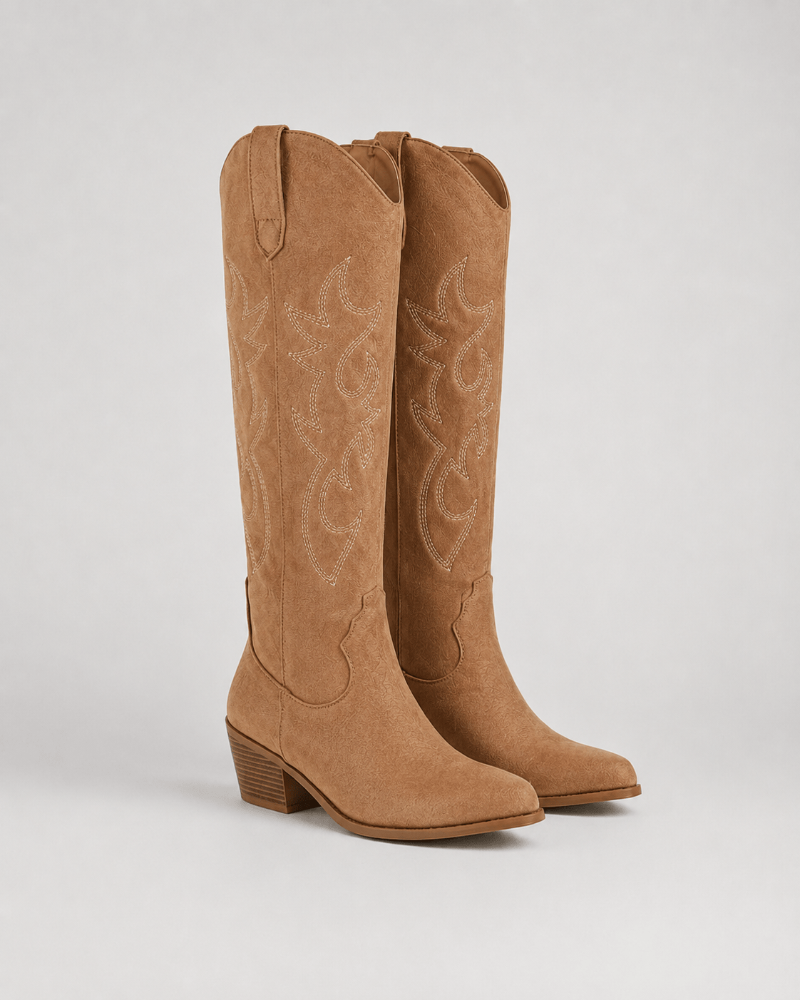 Women's Knee-High Cowboy Boots UK with Embroidered Shaft and Pointed Toe
