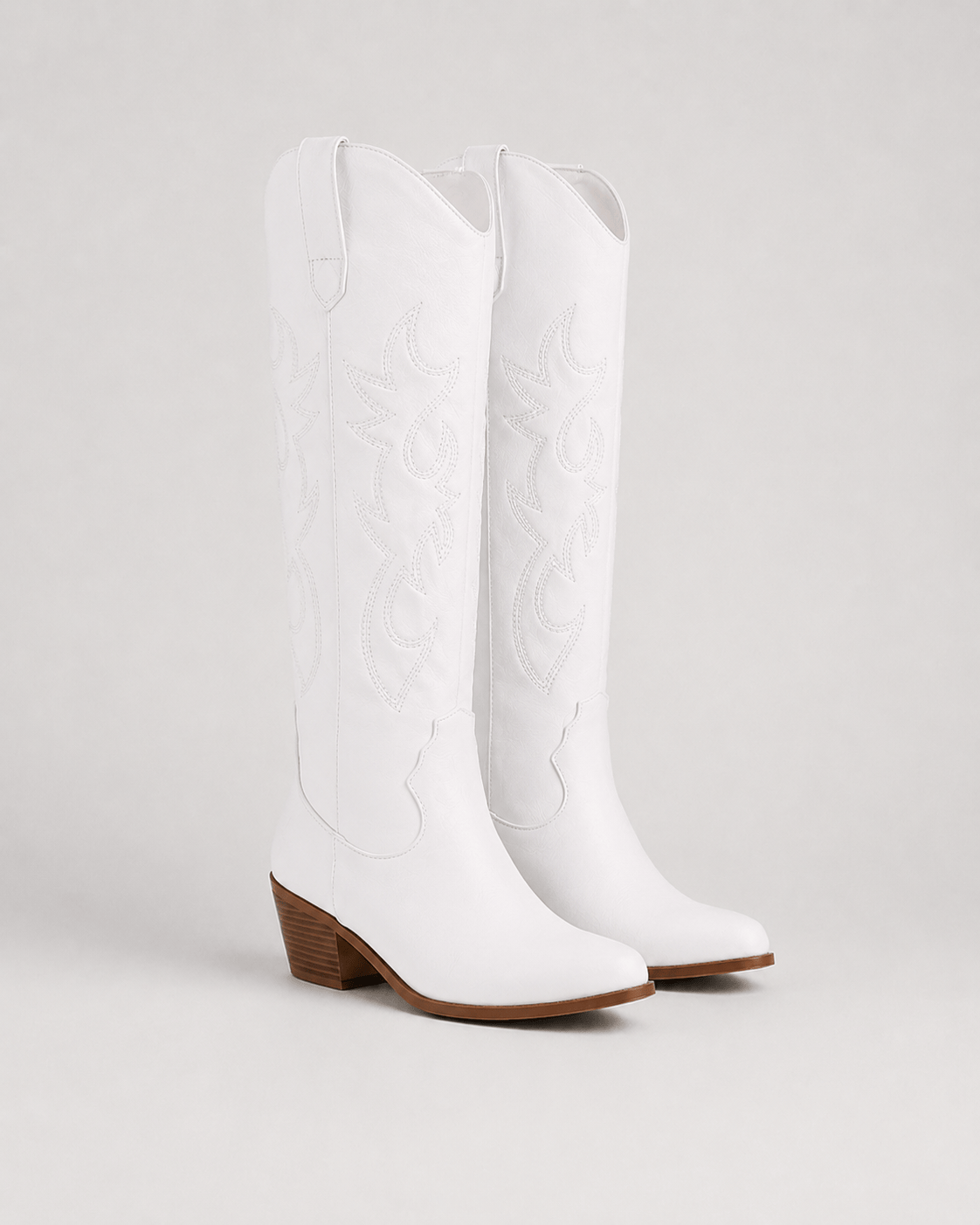 Women's Knee-High Cowboy Boots UK with Embroidered Shaft and Pointed Toe