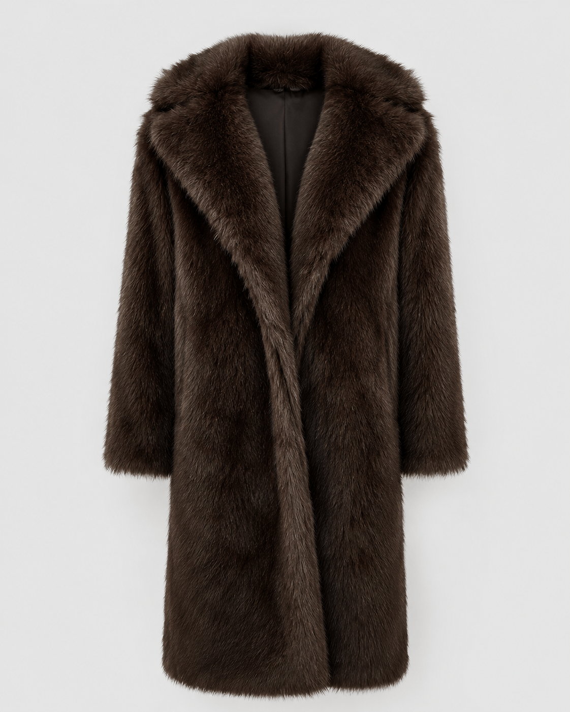 Longline Woman Coat with Wide Lapel Collar and Effortless Open Front