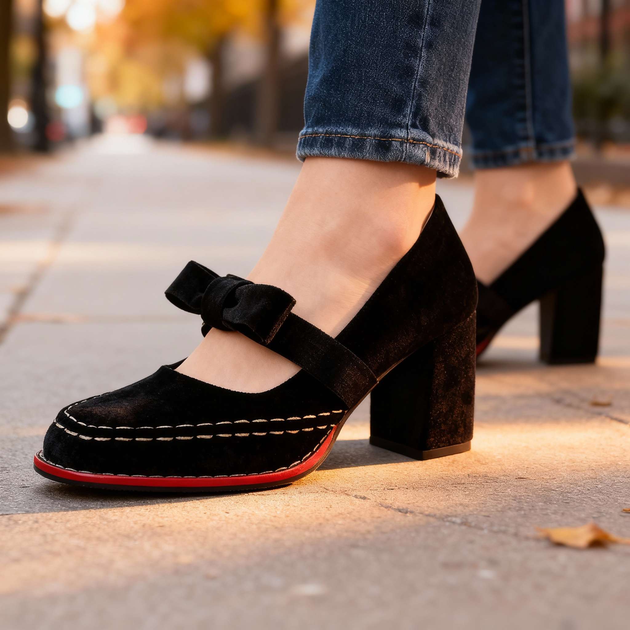 Women's Block Heel Mary Jane with Bow Tie | Classic