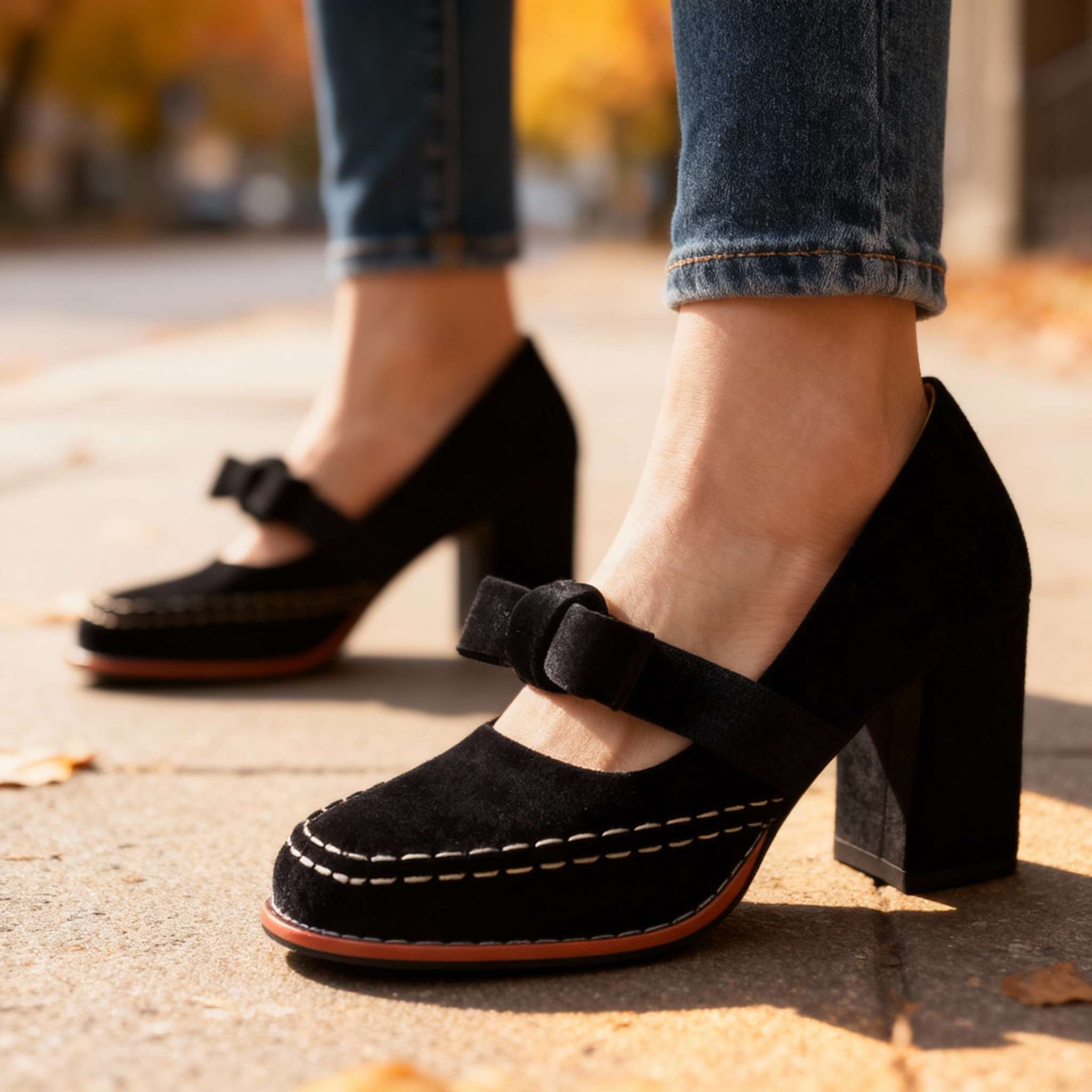 Women's Block Heel Mary Jane with Bow Tie | Classic