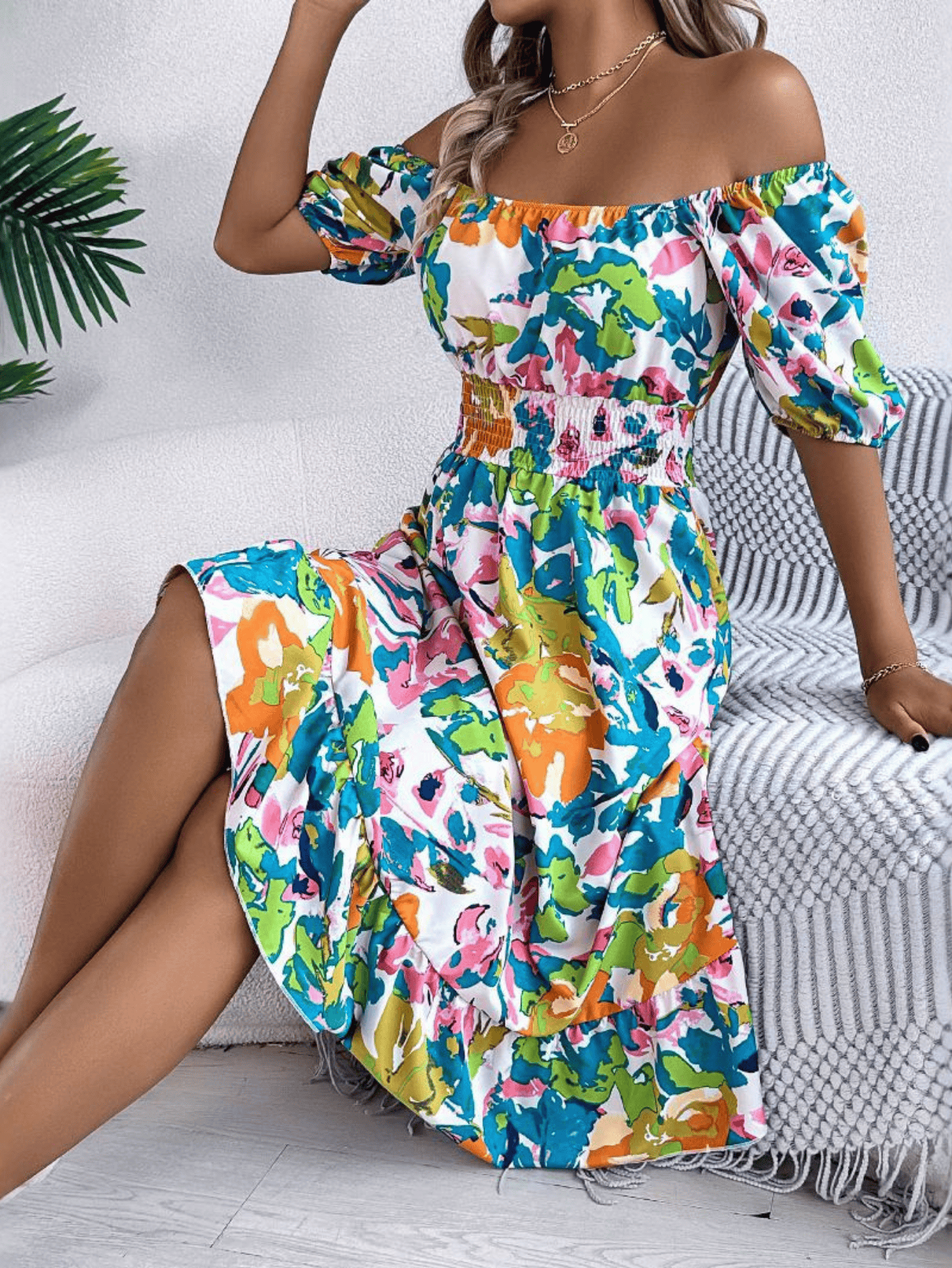 Women's Boho Off Shoulder Smocked Dress | Mini