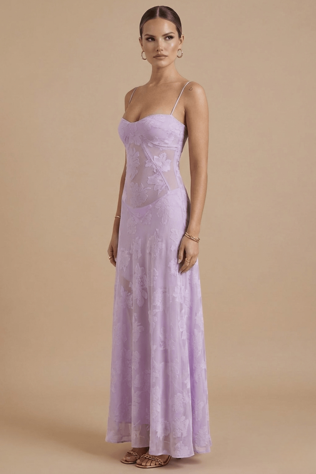 Women's Dress | Floral Spaghetti Straps Fitted Bodice Maxi