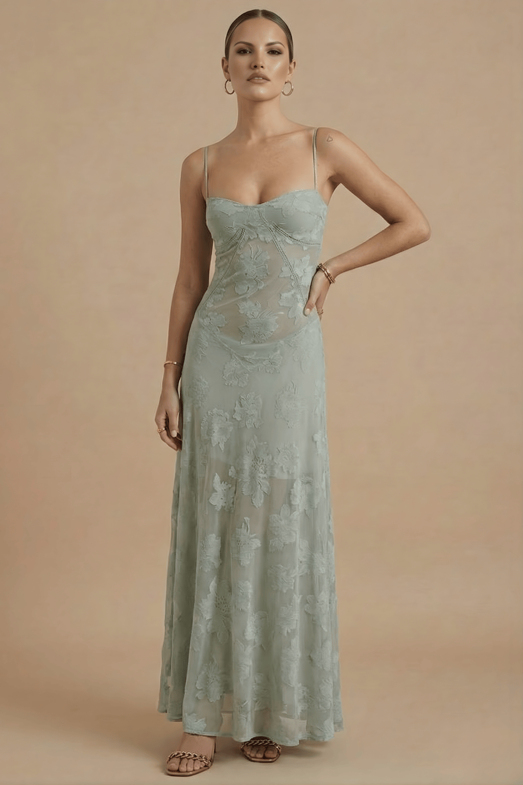 Women's Dress | Floral Spaghetti Straps Fitted Bodice Maxi