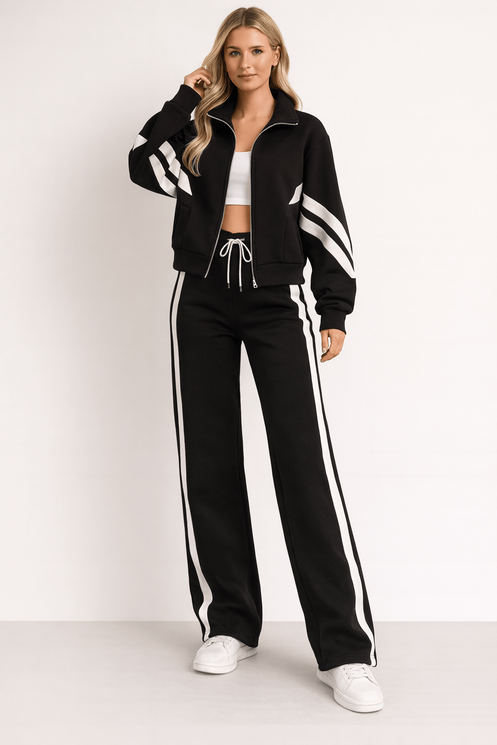 Women’s High Neck Long Sleeve Tracksuit Set | Zip Up