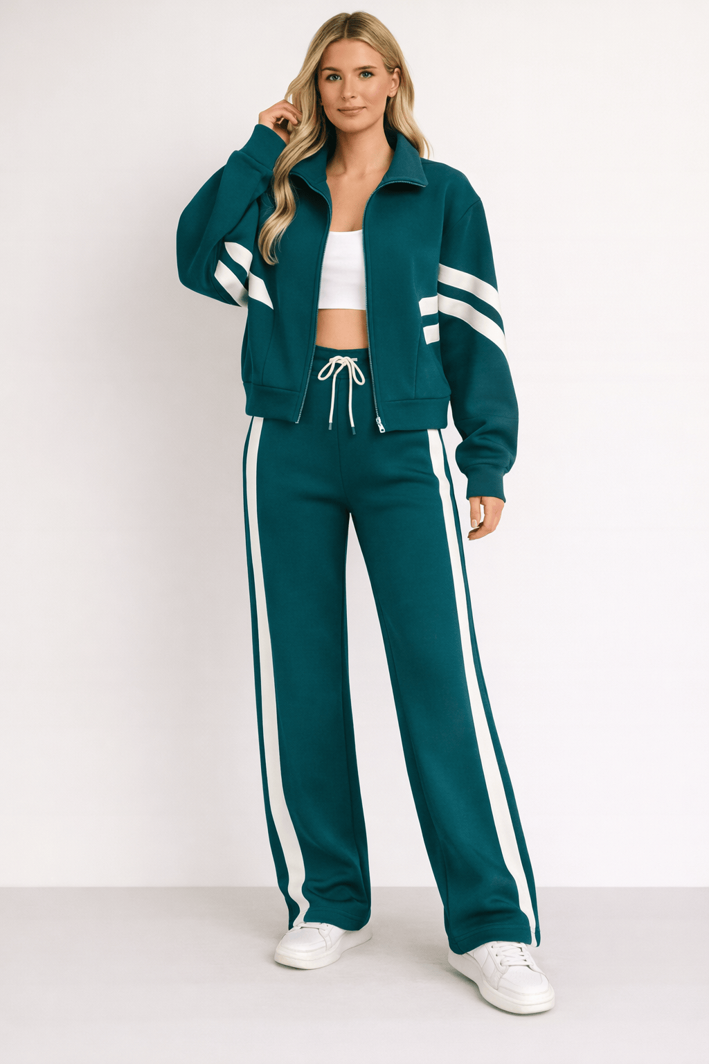 Women’s High Neck Long Sleeve Tracksuit Set | Zip Up