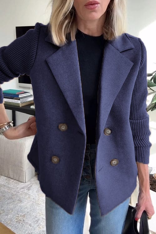 Women's Knitted Sleeve Blazer with Notched Lapel | Double Breasted