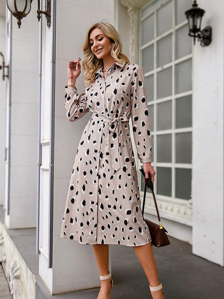 Women's Leopard Print Shirt Dress with Belt | Midi