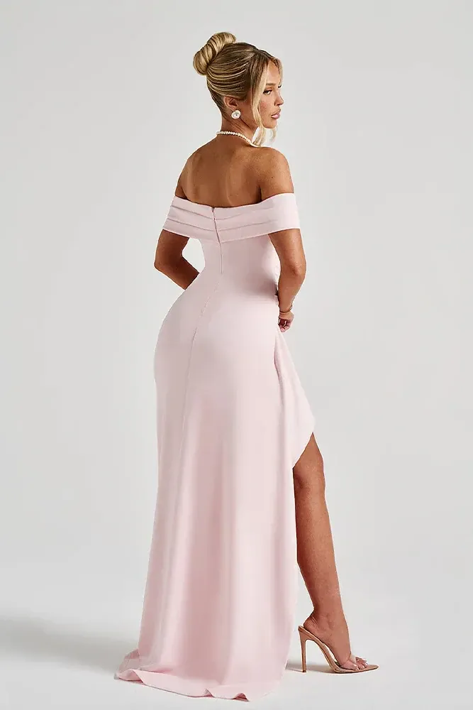 Women's Off Shoulder High Slit Fitted Graduation Dress | Maxi