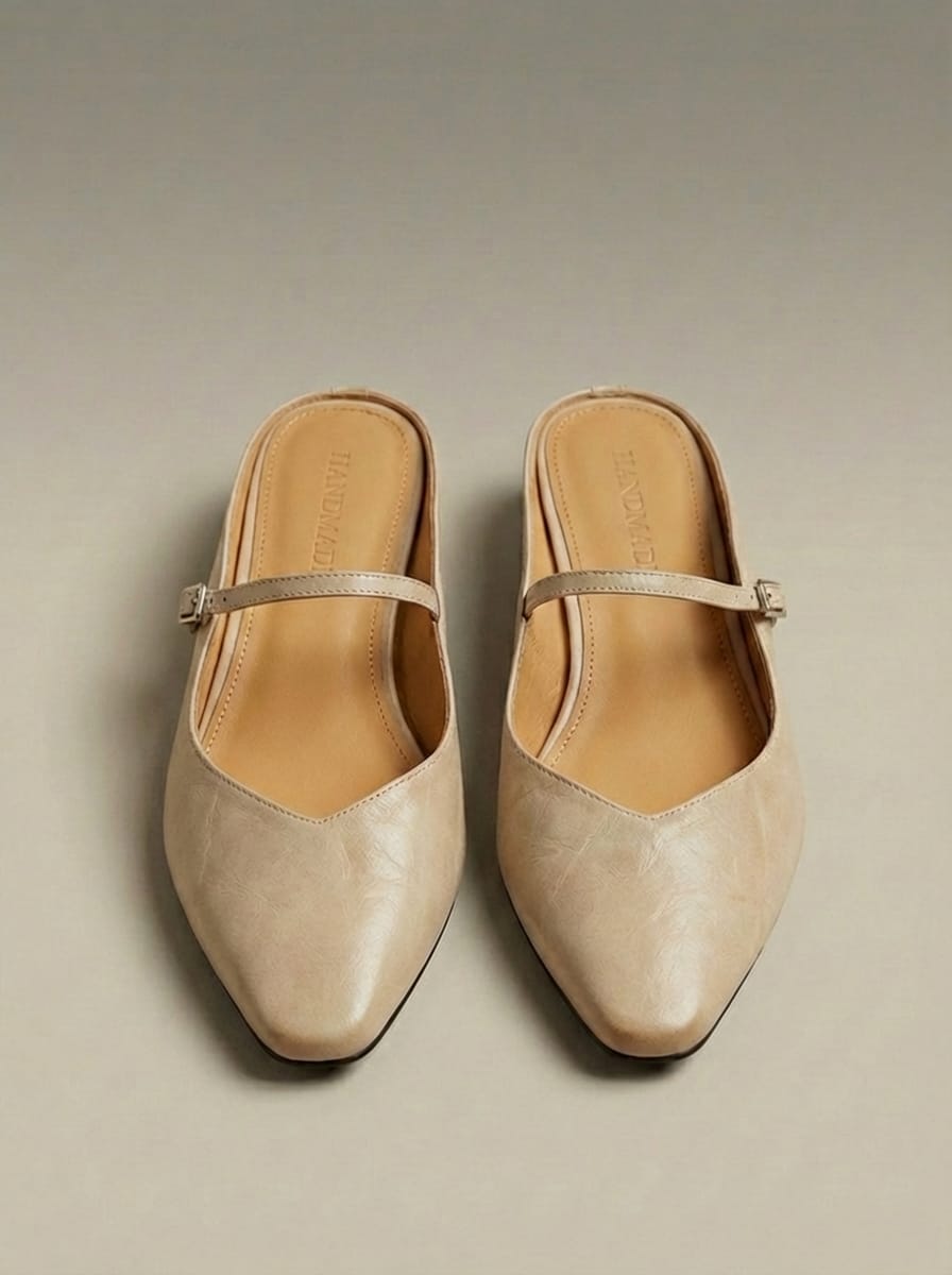 Women’s Pointed Toe Buckle Strap Flat Mules | Classic