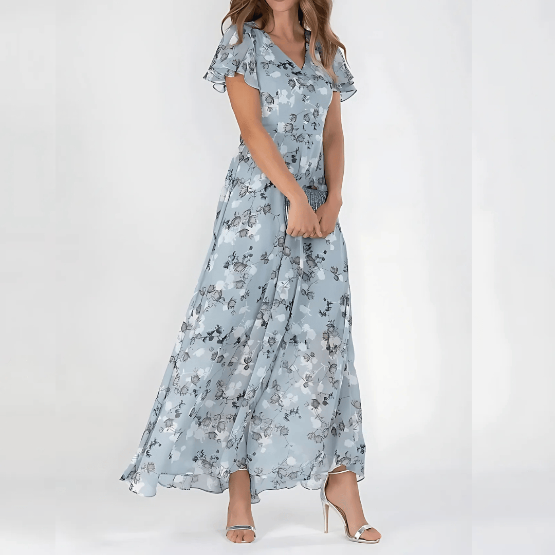 Women’s Short-sleeve Floral Wedding Guest Dress | Maxi