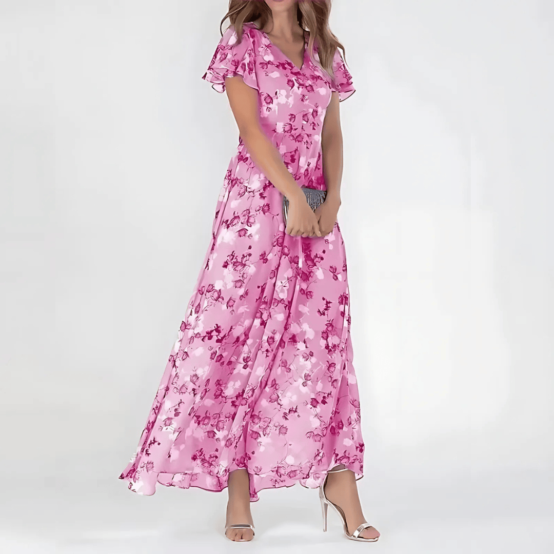 Women’s Short-sleeve Floral Wedding Guest Dress | Maxi