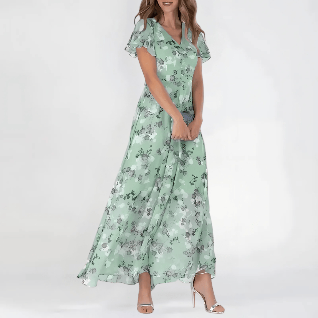 Women’s Short-sleeve Floral Wedding Guest Dress | Maxi