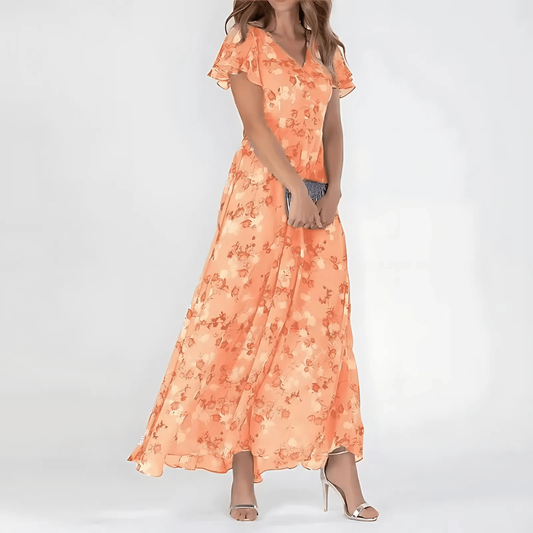 Women’s Short-sleeve Floral Wedding Guest Dress | Maxi