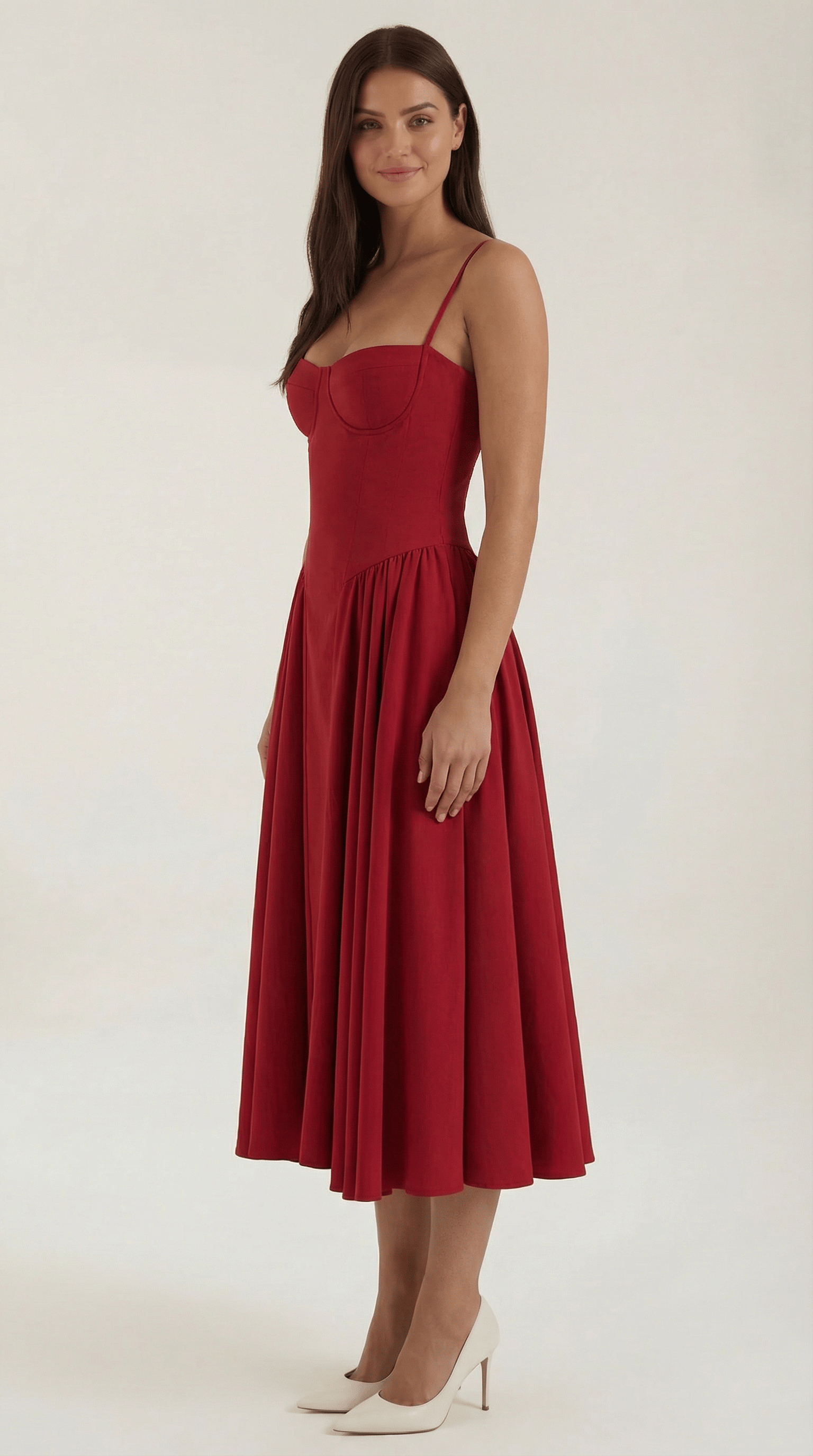 Women's Spaghetti Strap Floral Print Flared Graduation Dress | Midi