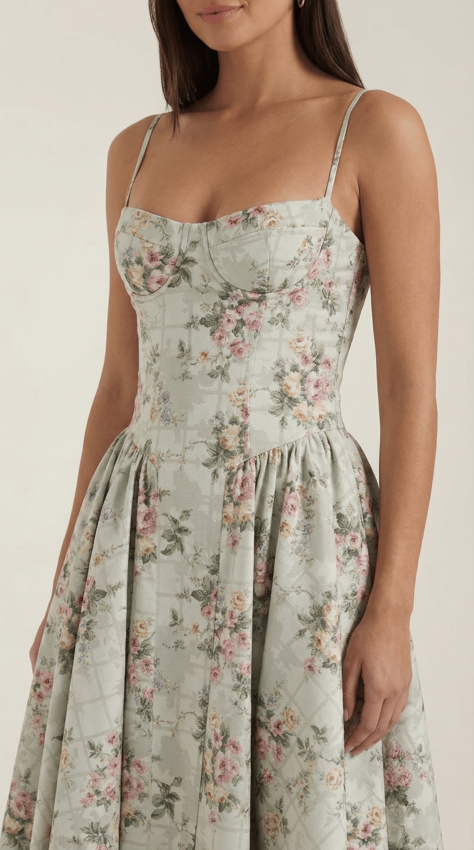 Women's Spaghetti Strap Floral Print Flared Graduation Dress | Midi