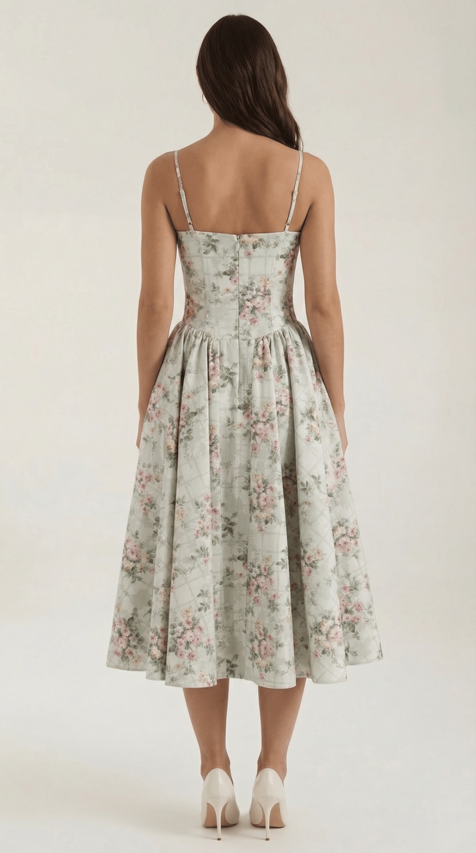 Women's Spaghetti Strap Floral Print Flared Graduation Dress | Midi