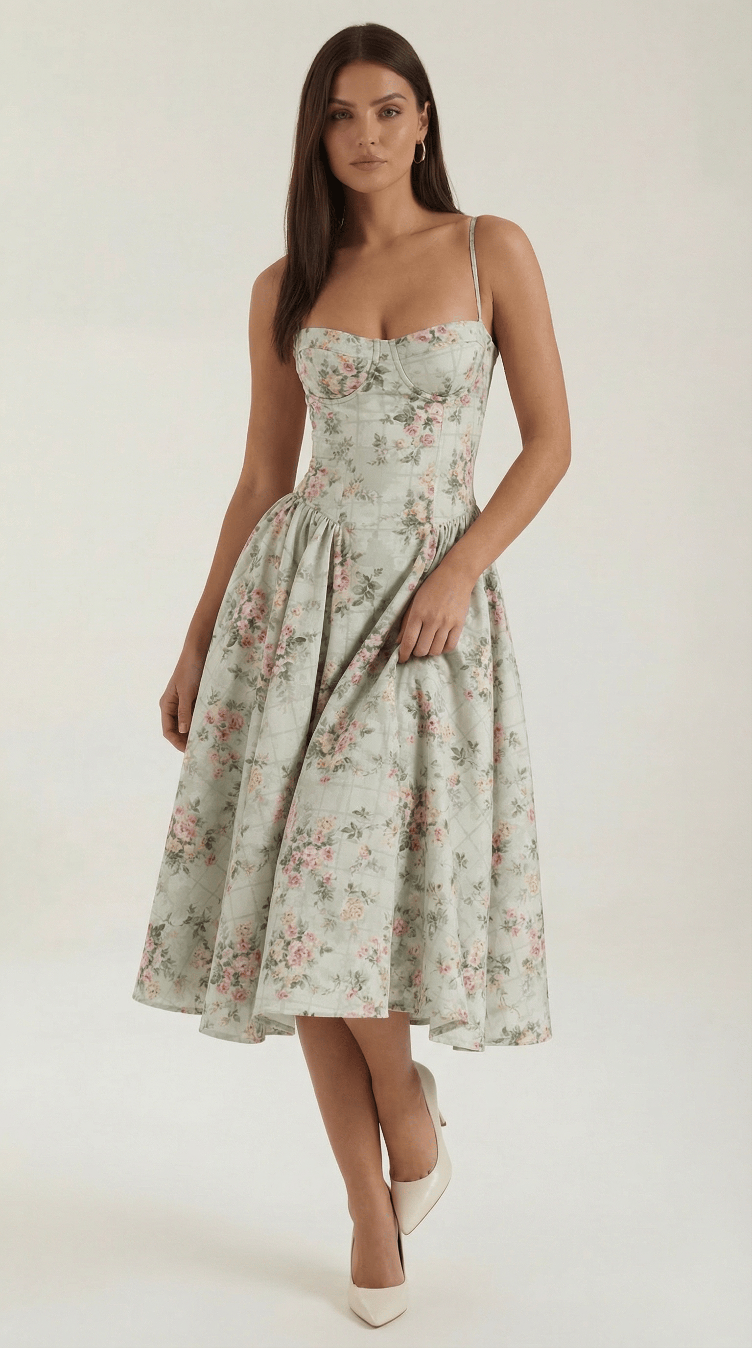 Women's Spaghetti Strap Floral Print Flared Graduation Dress | Midi