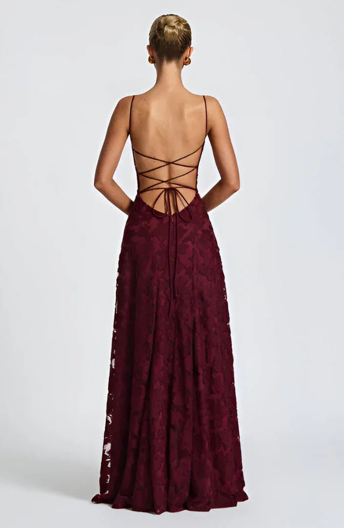 Women's Spaghetti Strap Textured Flared Wedding Guest Dress | Maxi