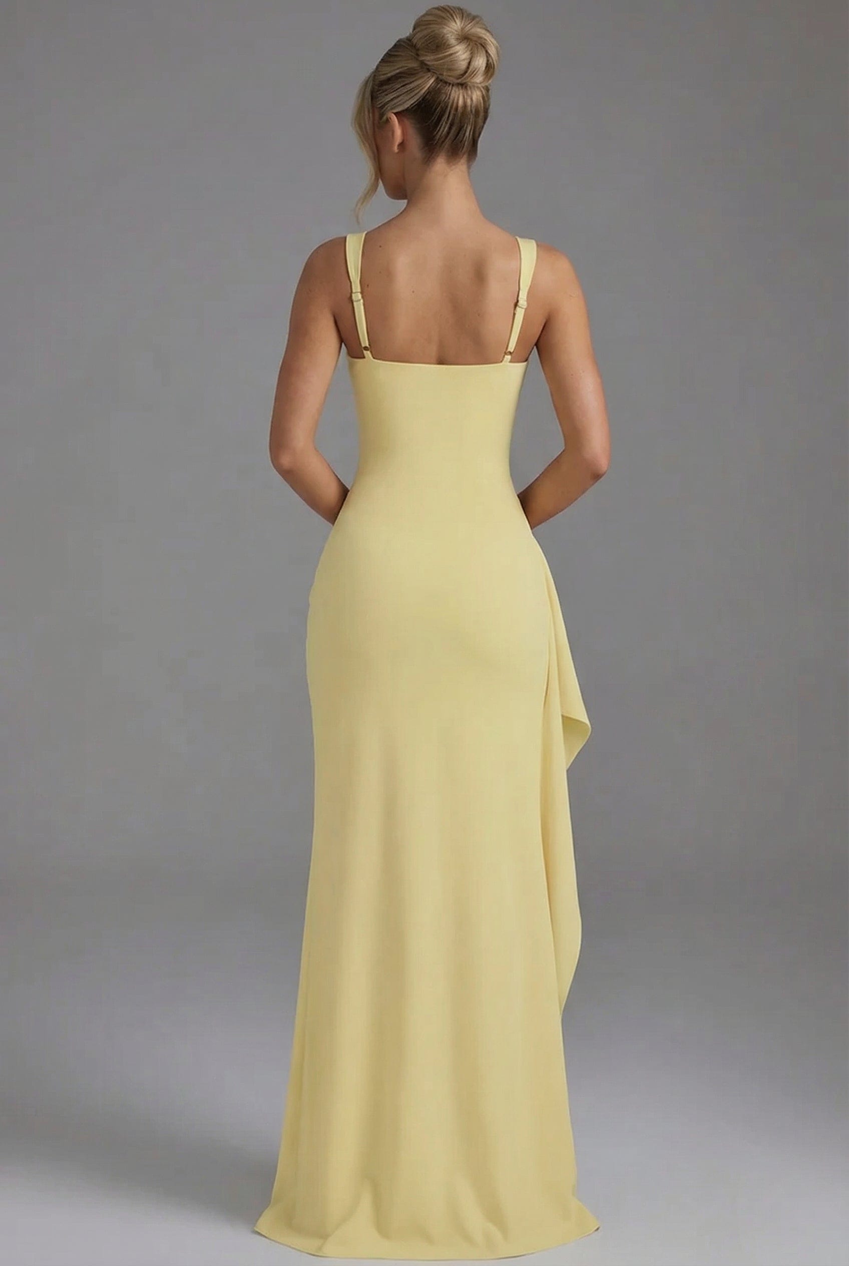 Women's Square Neck High Slit Fitted Graduation Dress | Maxi