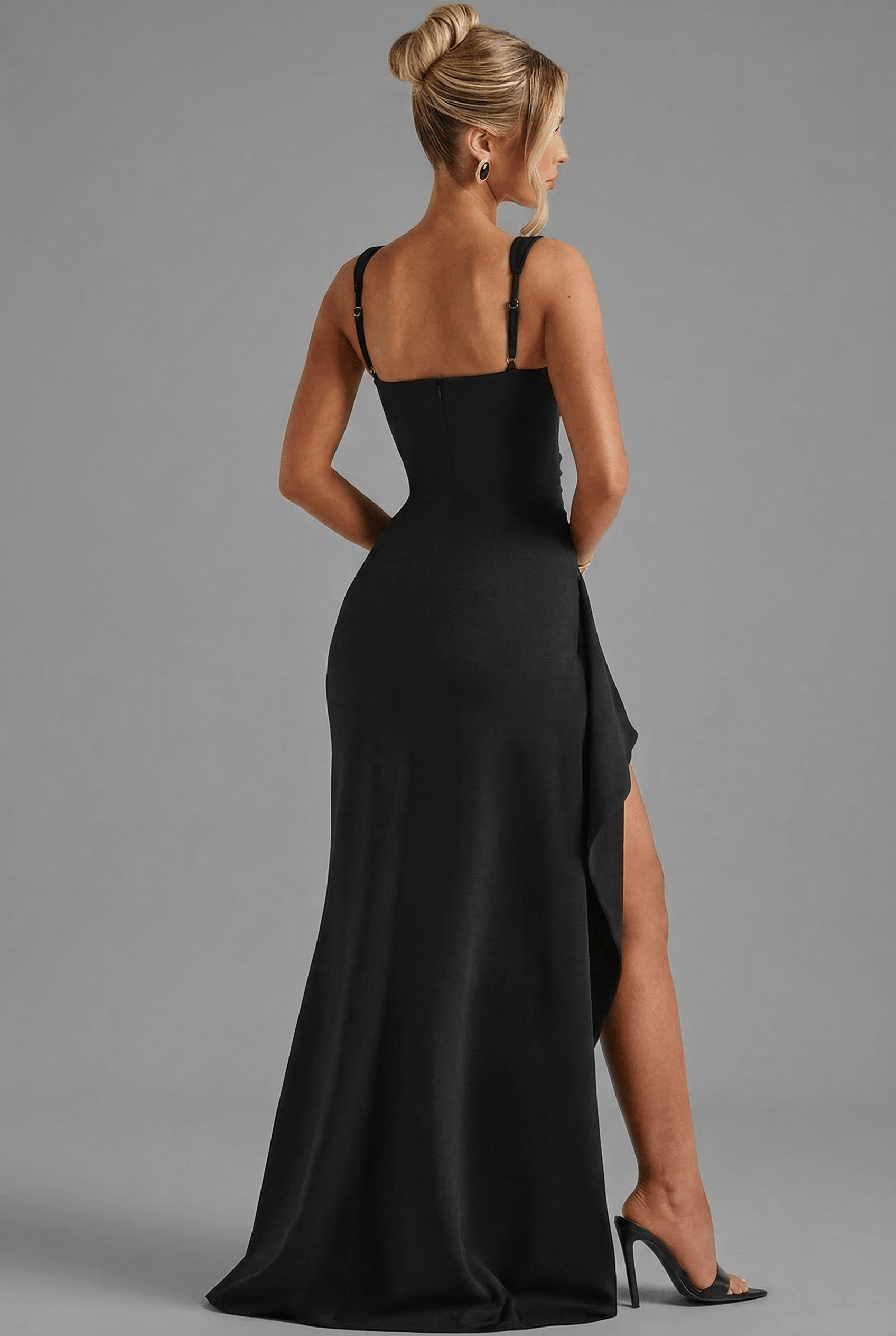 Women's Square Neck High Slit Fitted Graduation Dress | Maxi