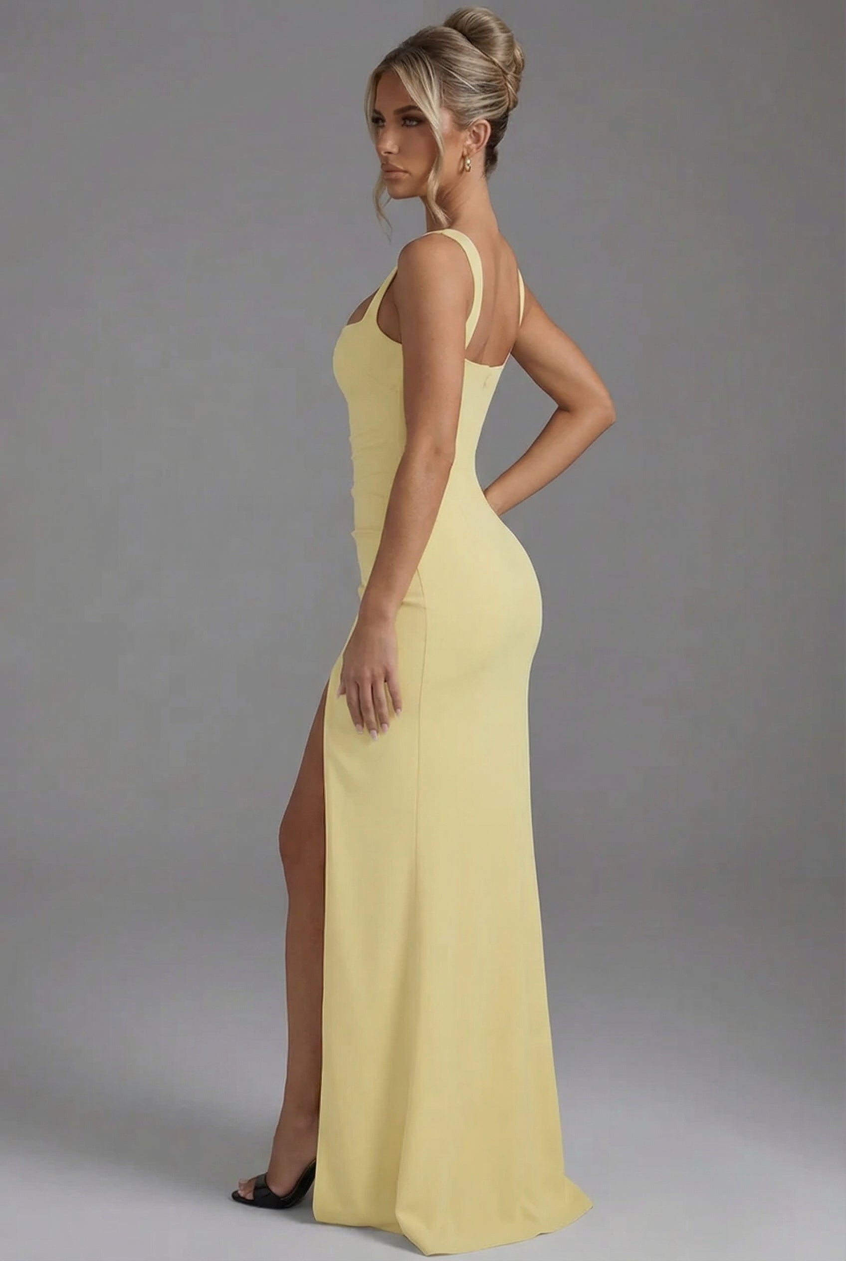 Women's Square Neck High Slit Fitted Graduation Dress | Maxi