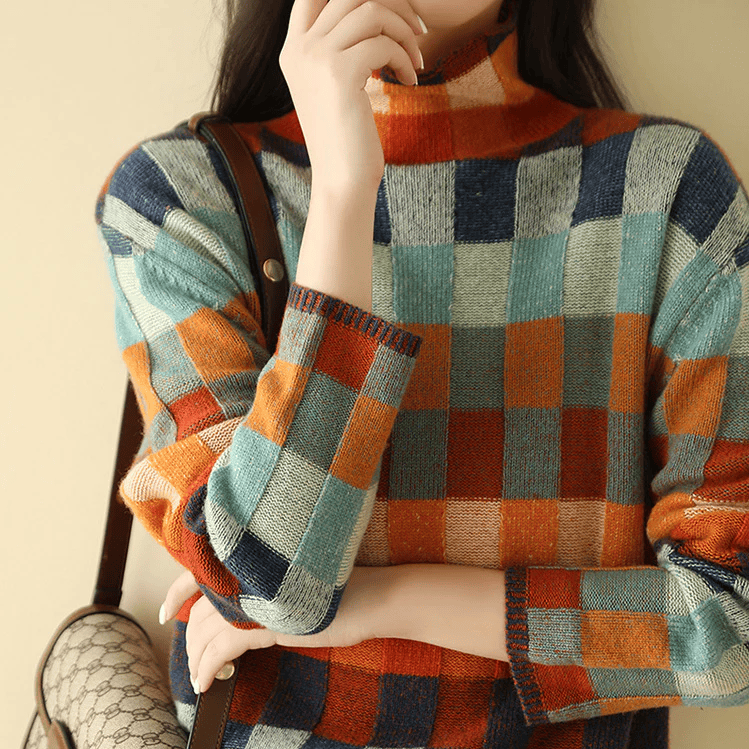Women’s Sweater | Check Knit Crew Neck