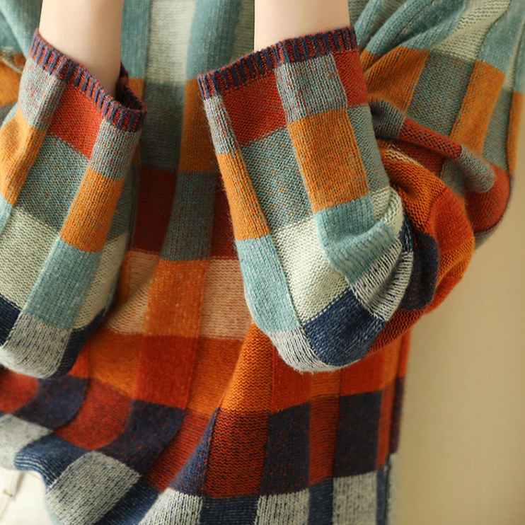 Women’s Sweater | Check Knit Crew Neck