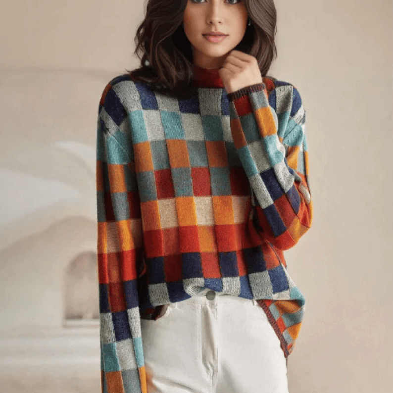 Women’s Sweater | Check Knit Crew Neck
