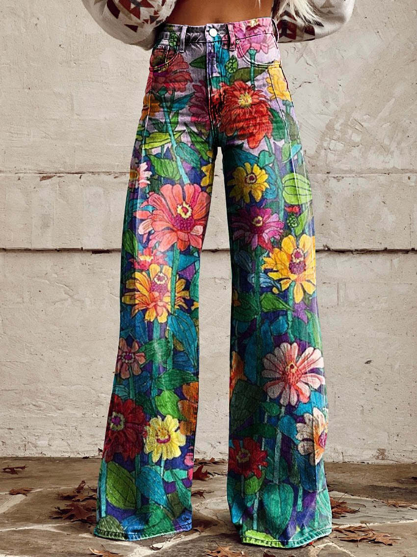 Women’s Trousers | Wide Leg Printed Vintage Floral Design