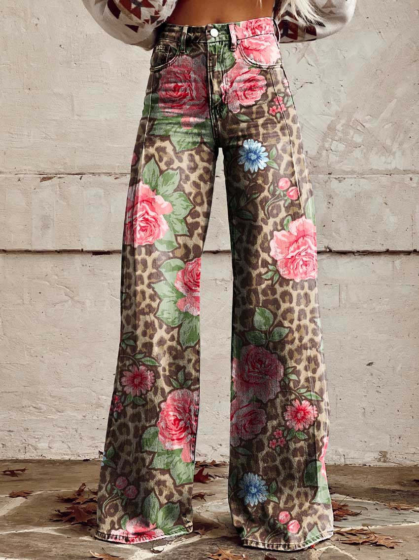 Women’s Trousers | Wide Leg Printed Vintage Floral Design